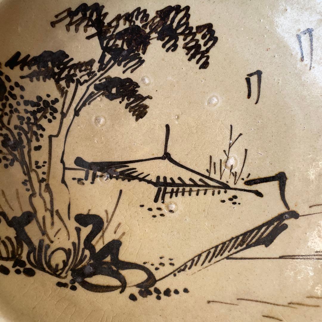 江戸時代　古瀬戸　山水図　松に東屋（あずまや）」図　石皿