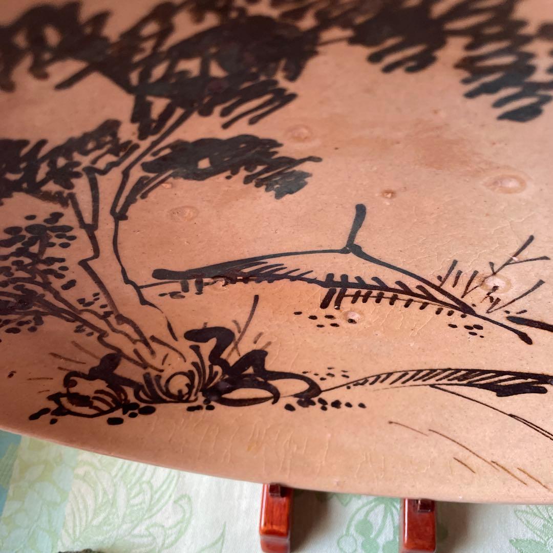 江戸時代　古瀬戸　山水図　松に東屋（あずまや）」図　石皿