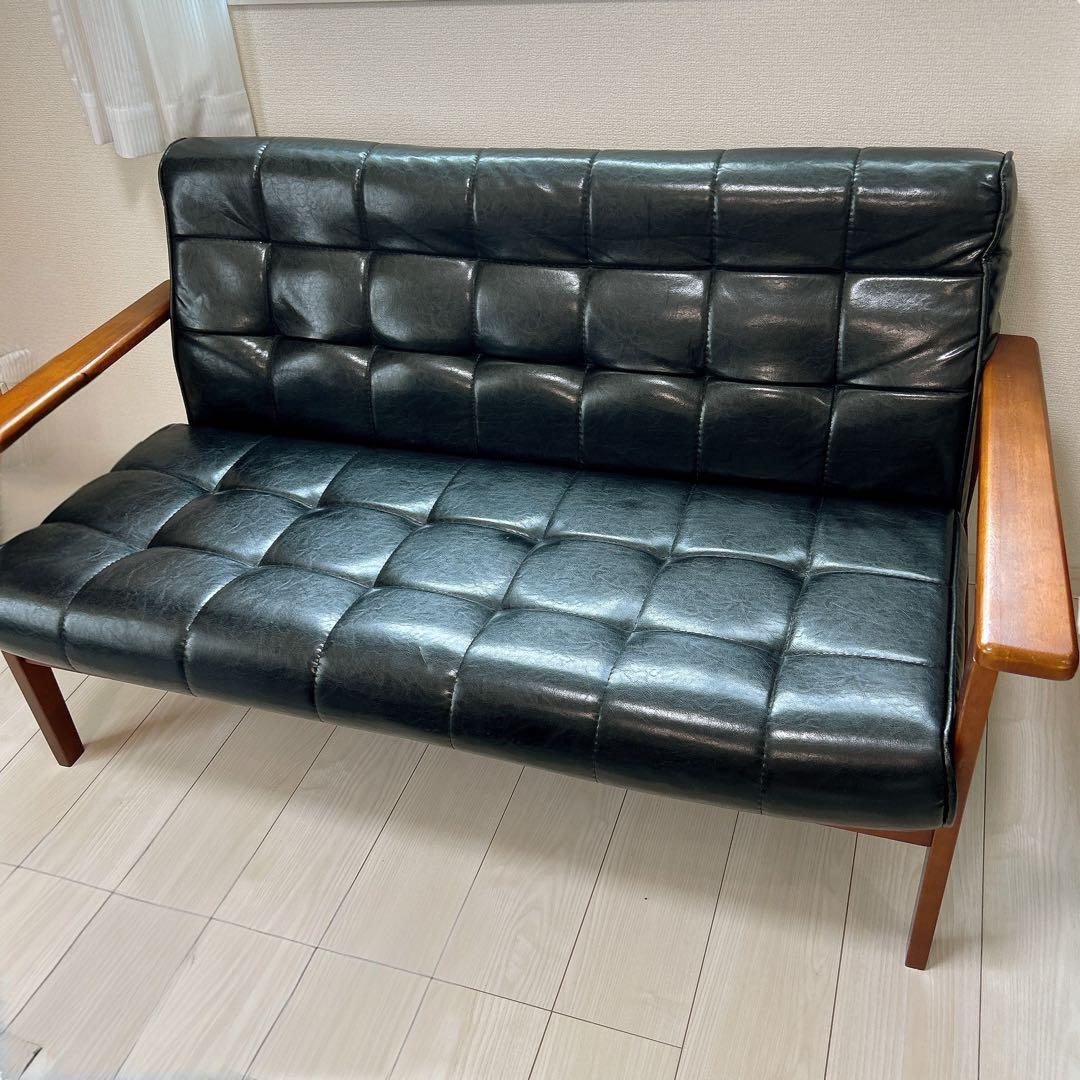 ヴィンテージ 2人掛けソファ レザー調 高級ソファ 肘掛け アンティーク チェア