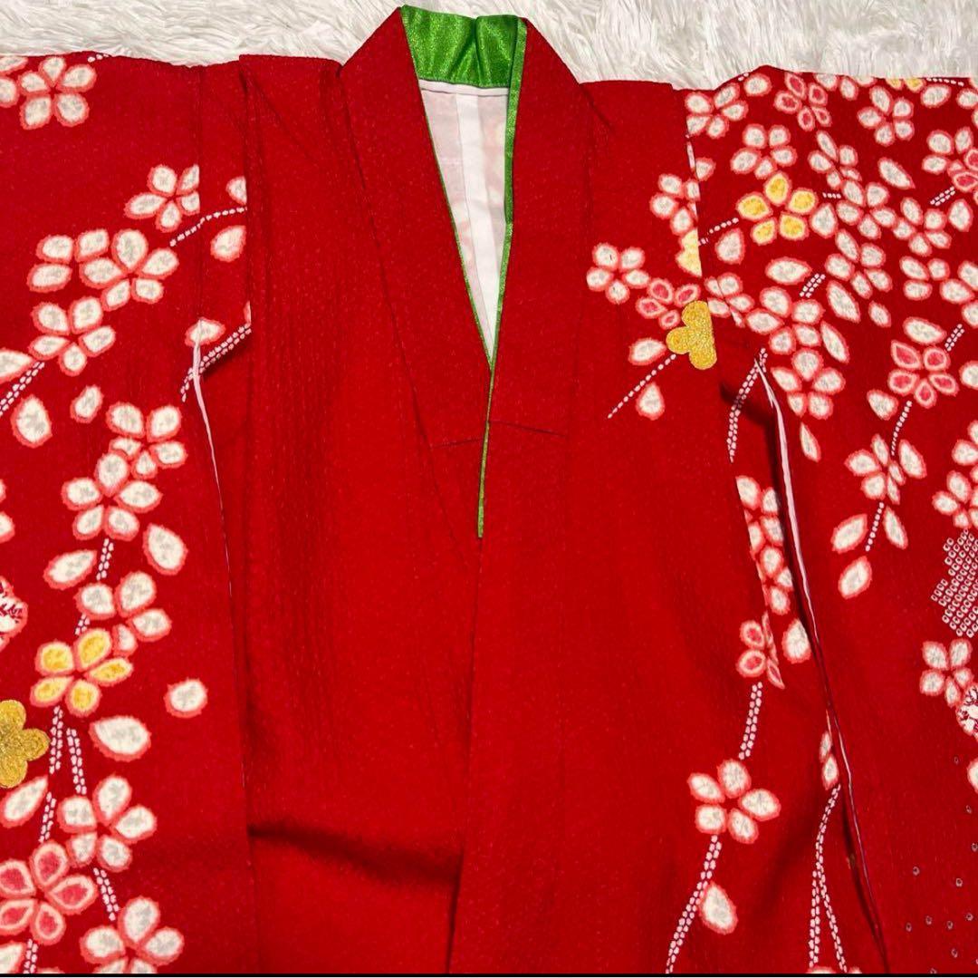 七五三　7歳　赤　絞り風　かのこ　アンティーク　正絹