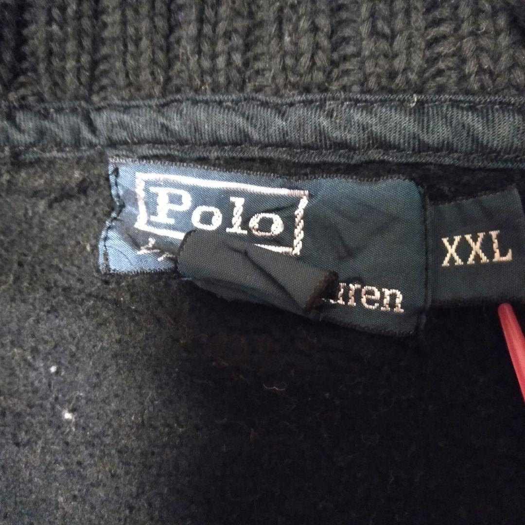 希少【ポロバイラルフローレン】ステッチ＆レザー装飾　黒 ショールカラースウェット