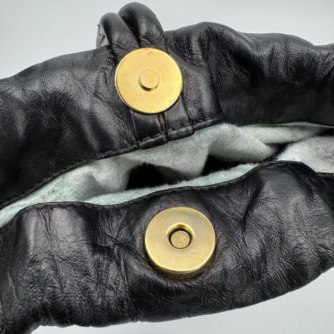 ロエベ アナグラム ナッパレザー 巾着型ショルダーバッグ 斜めがけ ブラック