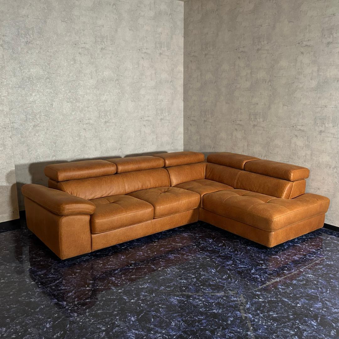 ソファ ソファー おしゃれ キャメル レザーファブリック L字ソファ ゆったり