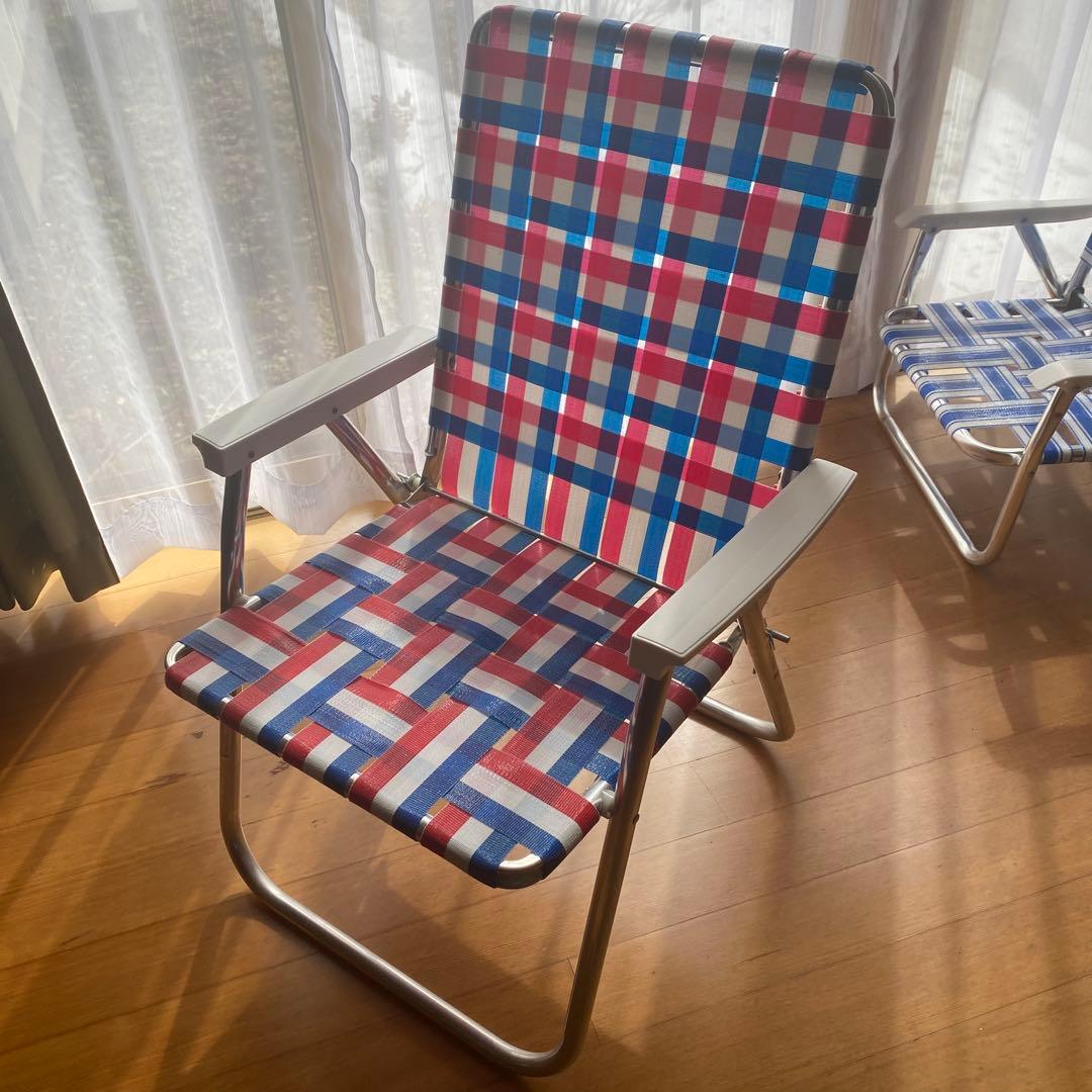アウトドアチェア 赤・青・白 チェック柄