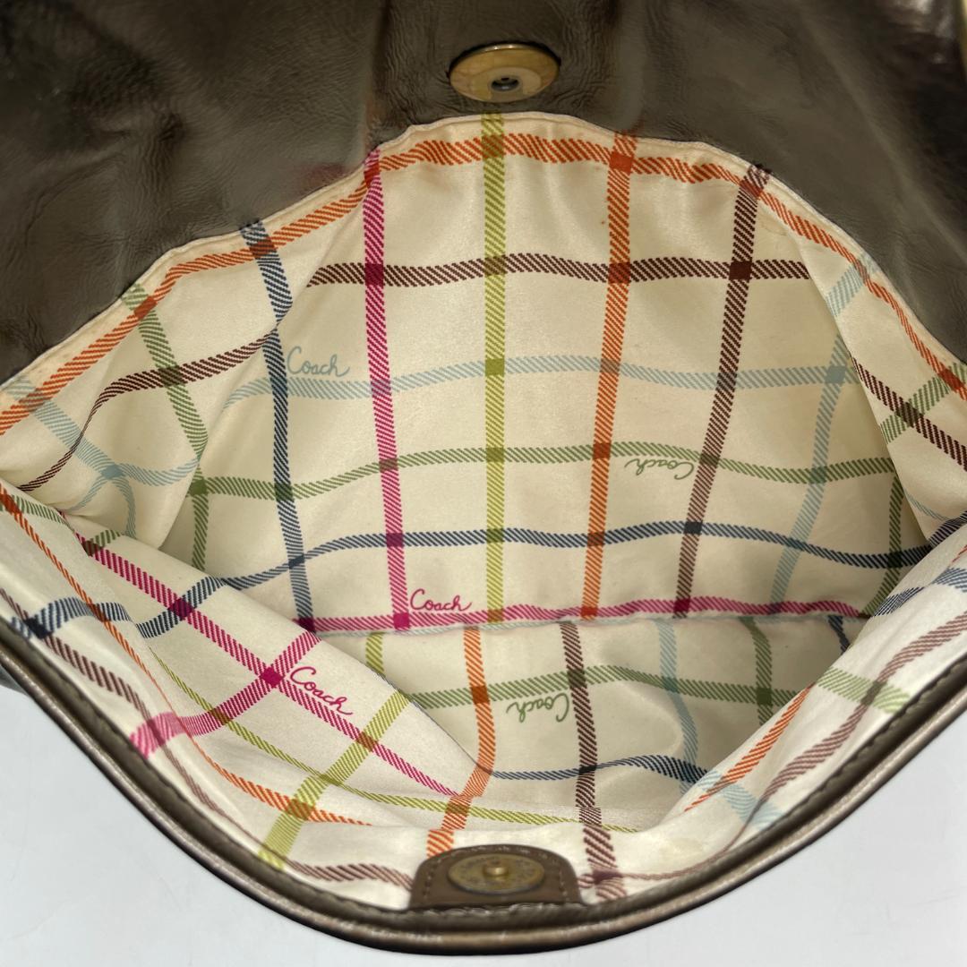 良品 COACH ショルダーバッグ キャンバス レザー ブラウン シグネチャー
