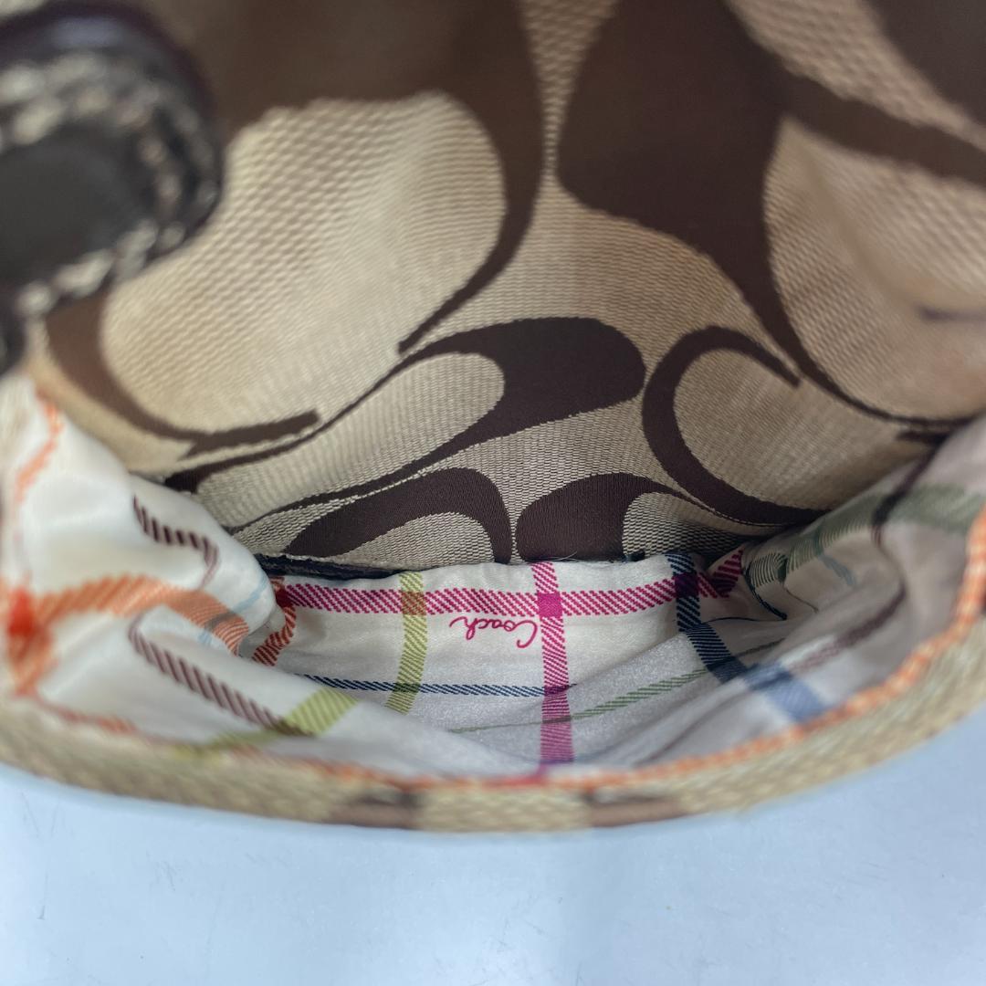 良品 COACH ショルダーバッグ キャンバス レザー ブラウン シグネチャー