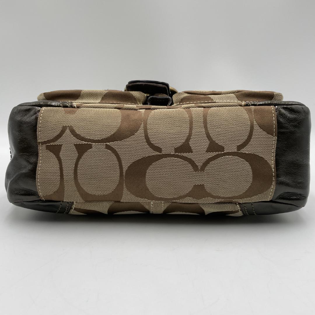 良品 COACH ショルダーバッグ キャンバス レザー ブラウン シグネチャー