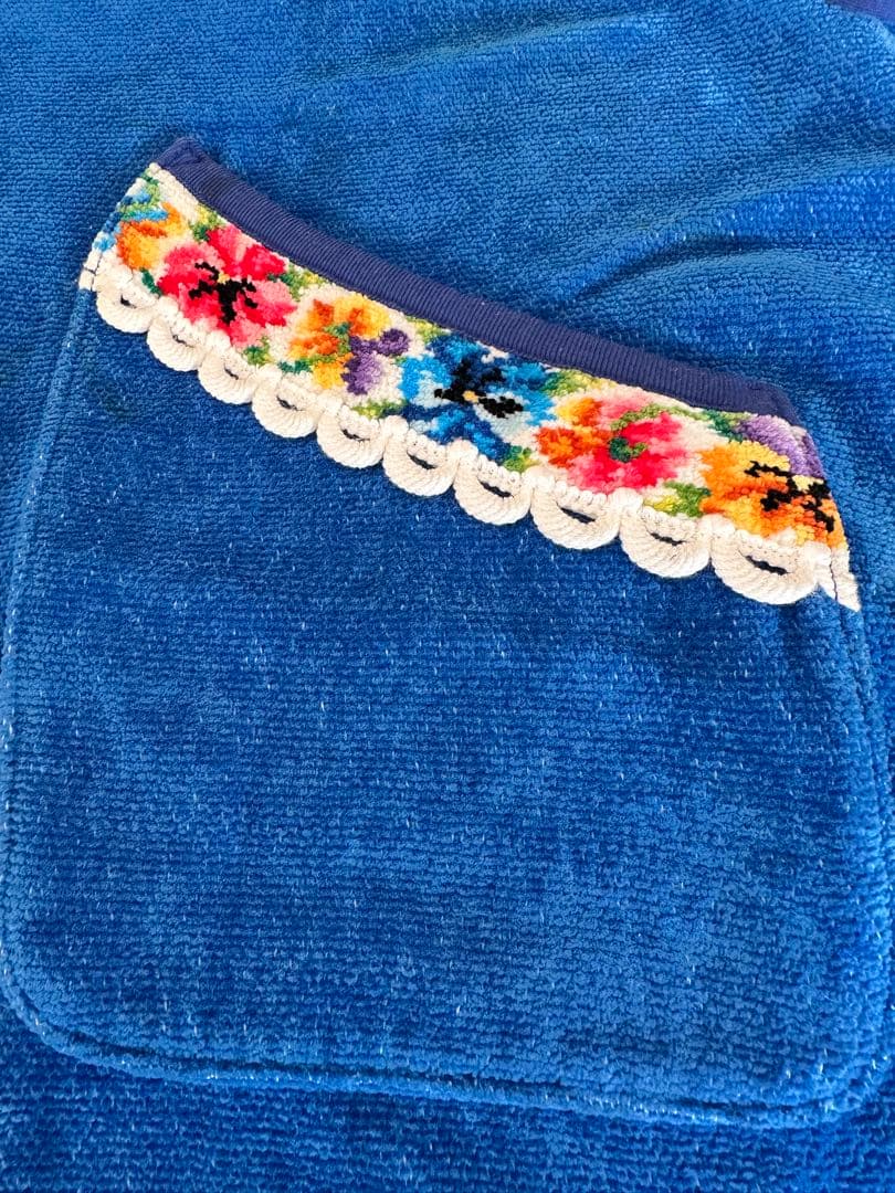 中古ビンテージFEILER フェイラー　エプロン　定番ブルー　花柄　シェニール織