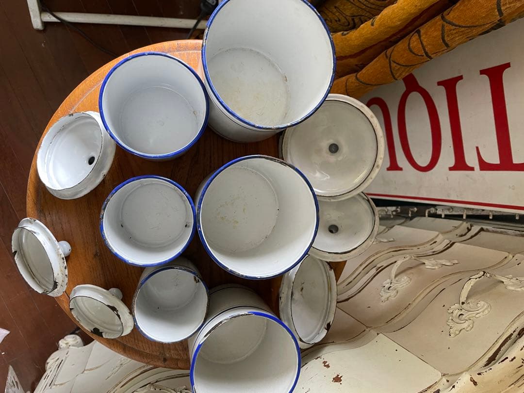 フランス　アンティーク　ホーロー　キャニスター　BF社BB社　ブルー　100年