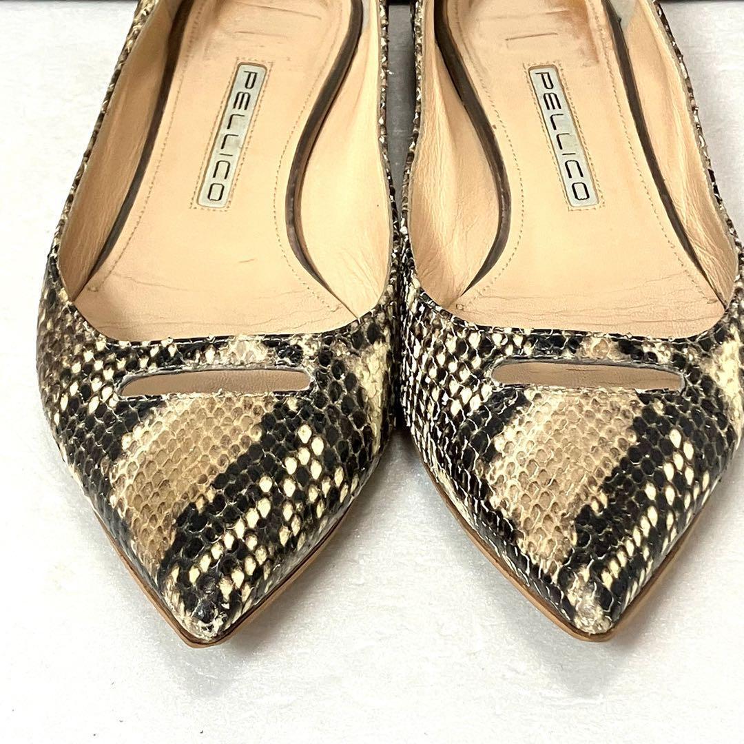 PELLICO ペリーコ 裏張りあり 茶色パイソンフラットシューズ 23.5