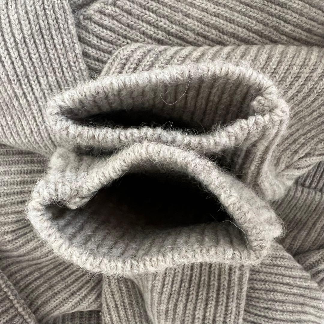 グレー リブ編み フード付きカーディガン