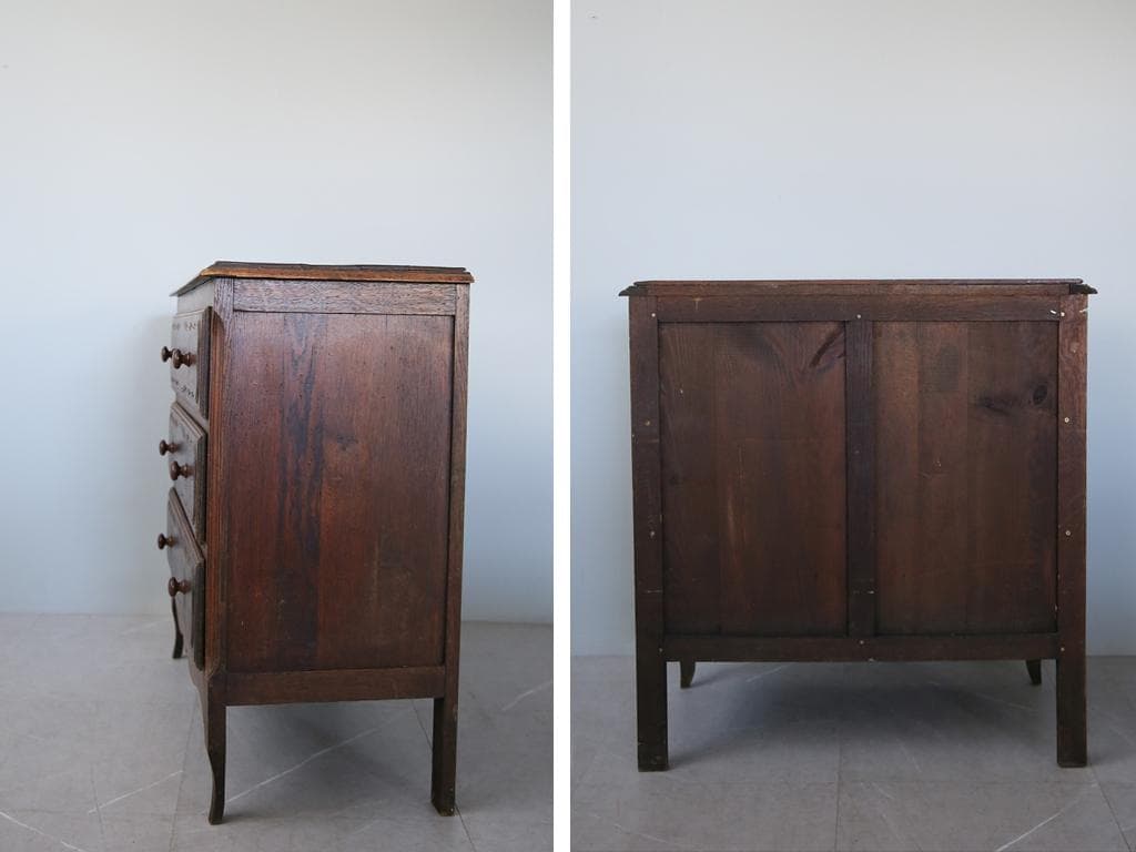 フランスアンティーク猫脚3杯ドロワー/木製チェスト/タンス/飾り棚(90-47)