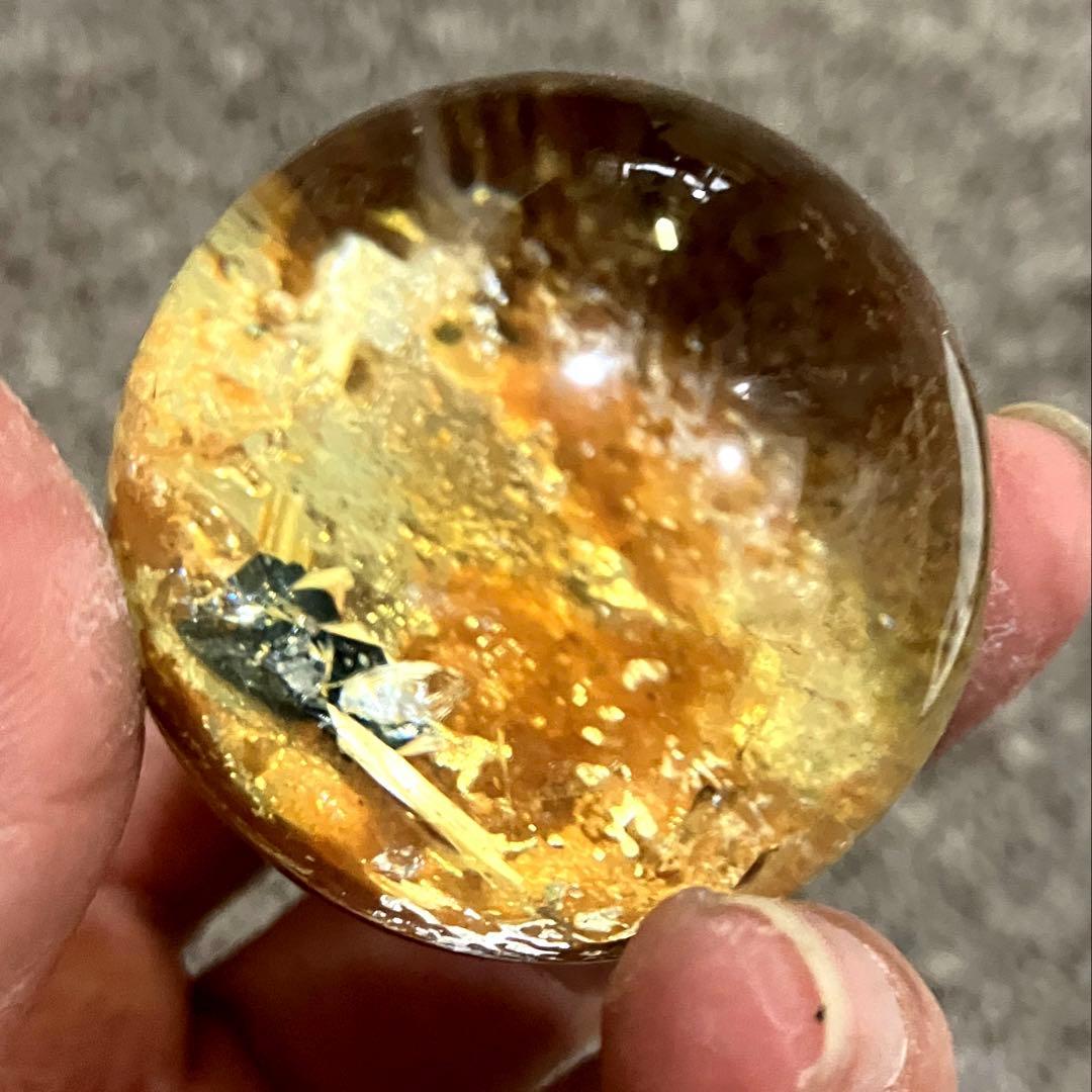 ゴールドルチルクォーツ　丸玉　スフィア　2点　金針水晶　パワーストーン
