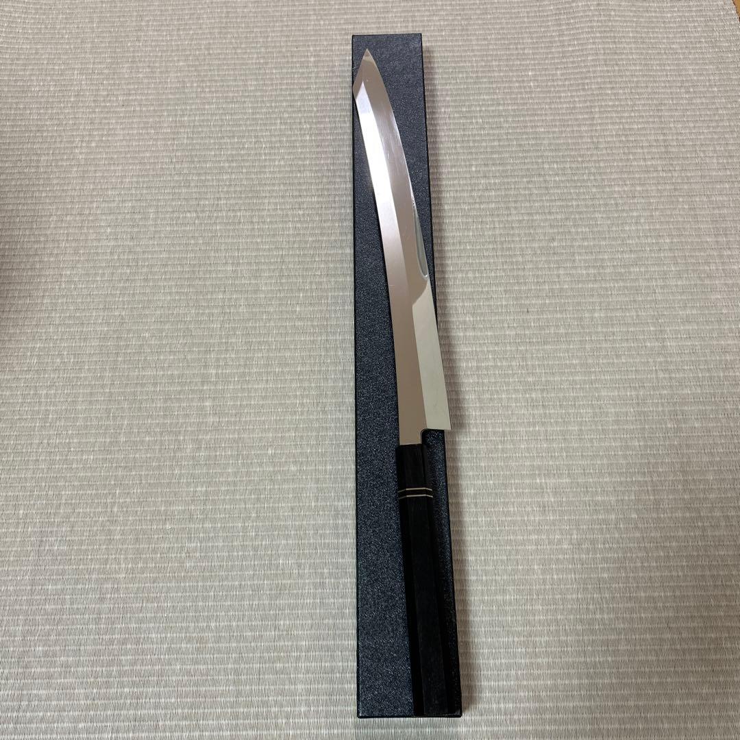 鏡面　切り付け　本焼　柳刃　包丁　和包丁　V金10号　鬼反り　黒檀八角柄