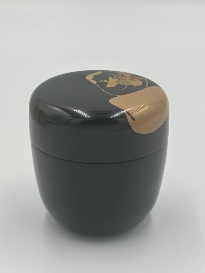 黒内塗　貝合蒔絵　中棗　松峰作　茶道具　雛人形