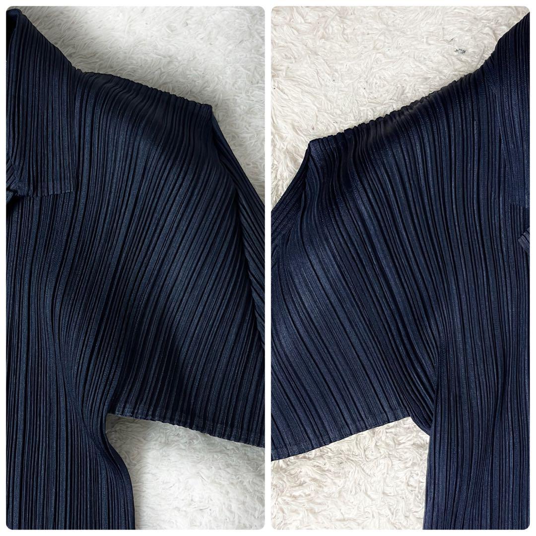30 プリーツプリーズ カーディガン 襟 大きいサイズ ネイビー 紺 XL 4