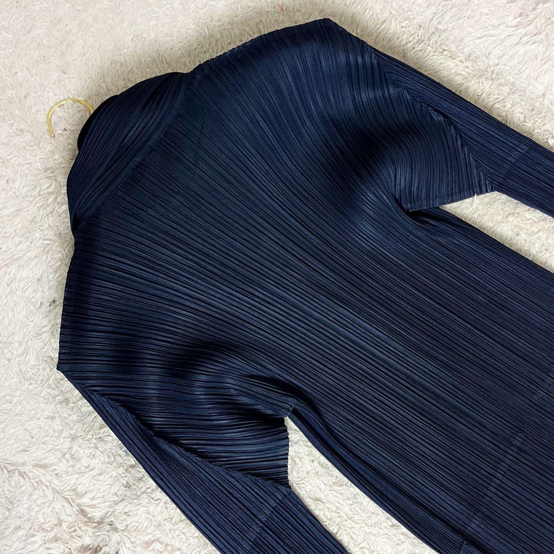 30 プリーツプリーズ カーディガン 襟 大きいサイズ ネイビー 紺 XL 4