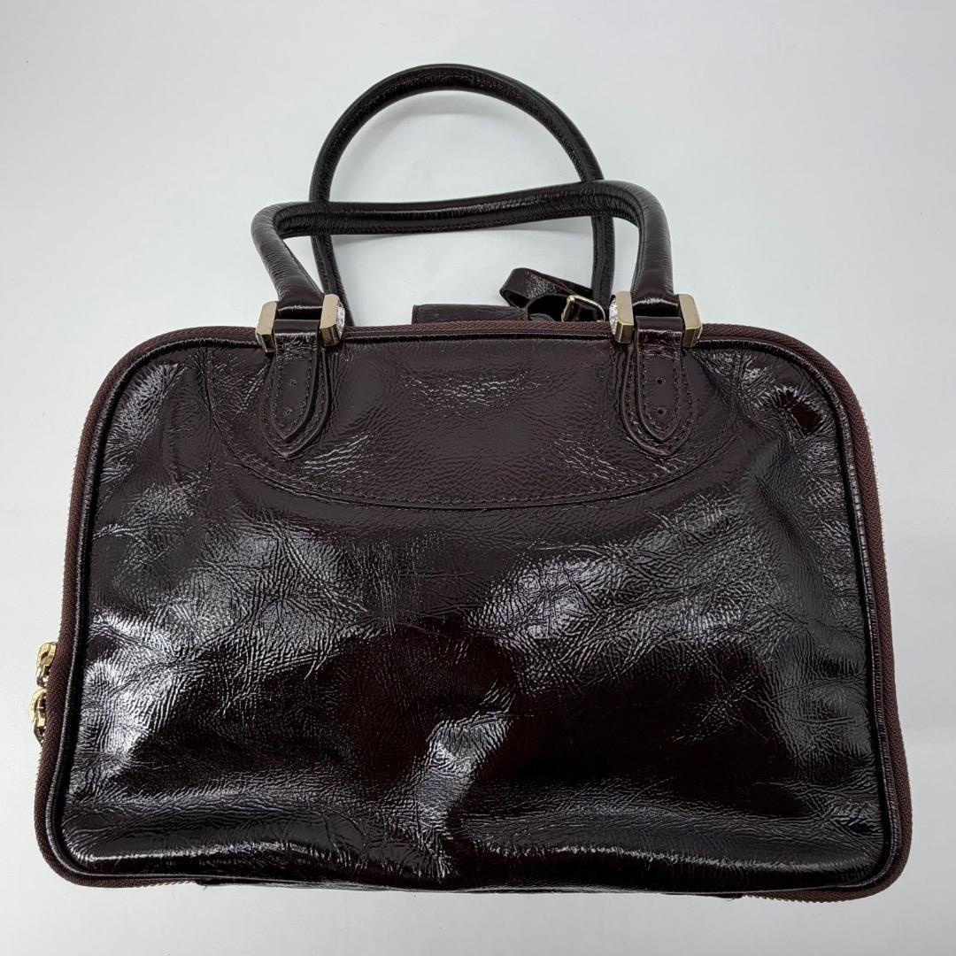 17669✨モラビト ビジュー パテントレザー ハンドバッグ ミニボストンバッグ