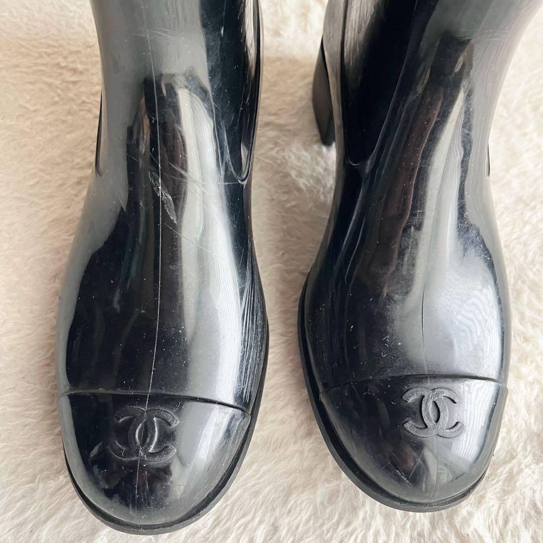 CHANEL シャネル レインブーツ 長靴 ココマーク カメリア 黒