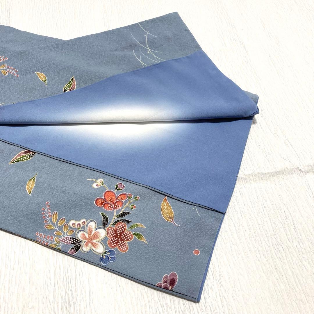 【美品✨】東レシルック　洗える着物　小紋　浅葱鼠色　吹き寄せ風　手縫い仕立てM6