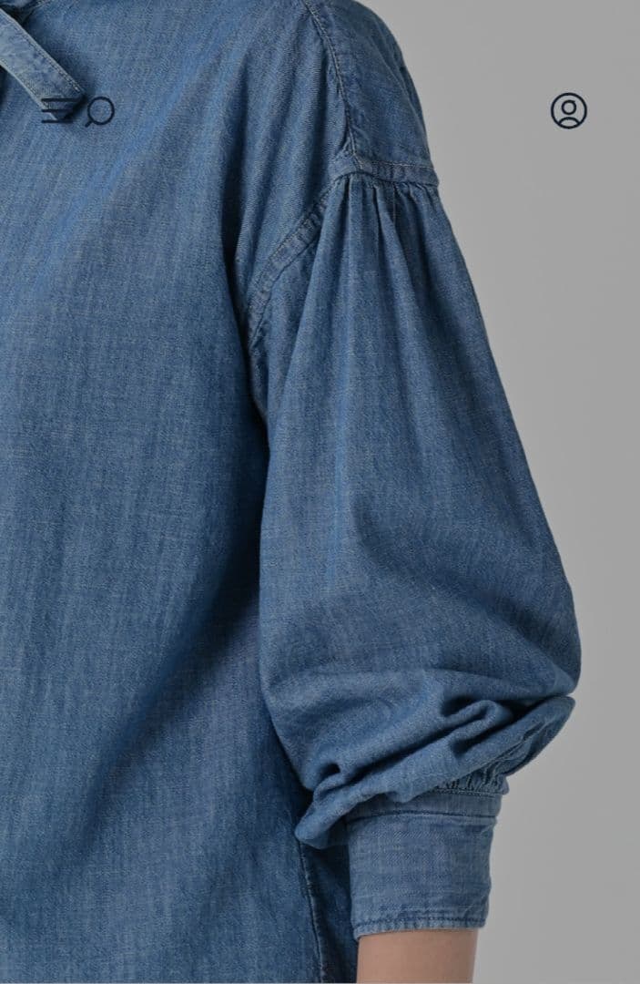 45R 瑠璃ダンガリーデニムのボウタイクッペシャツ（加工）