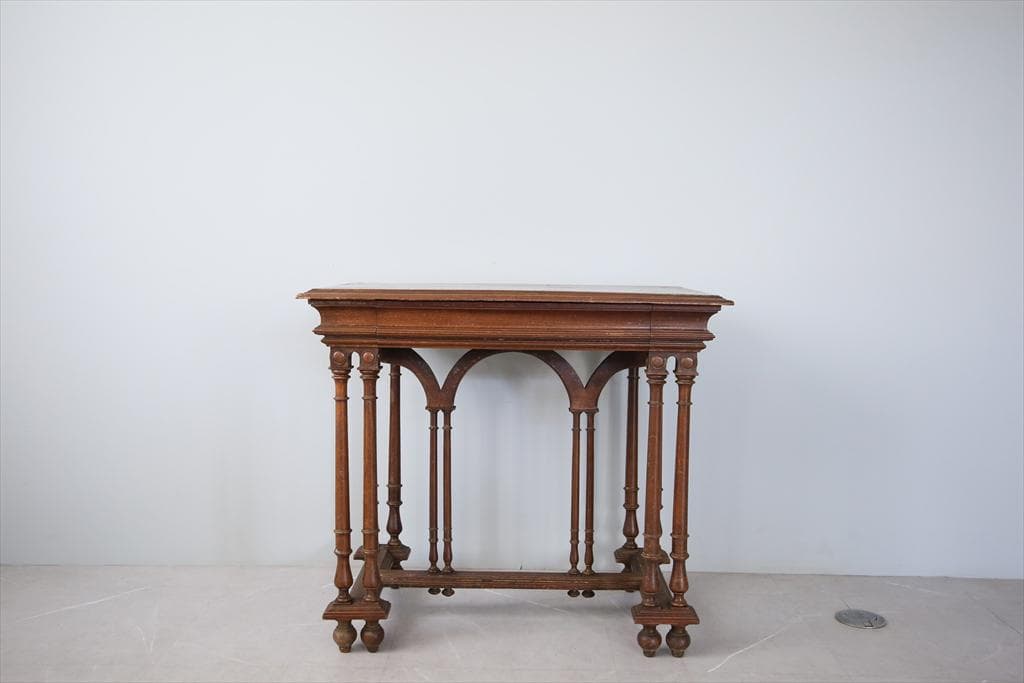 フランスアンティーク古木ダイニングテーブル/木製机/作業台/デスク(90-165