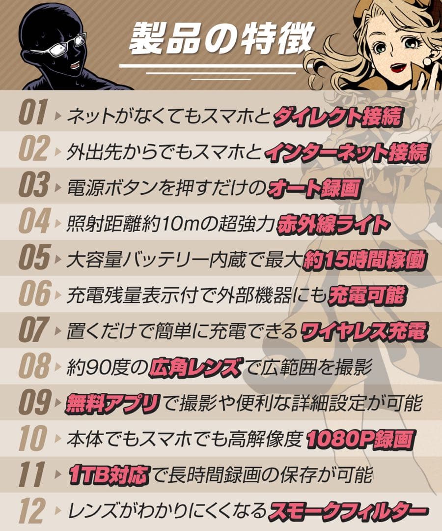 ワイヤレス　カメラ付　モバイルバッテリー　万能モバイルバッテリー