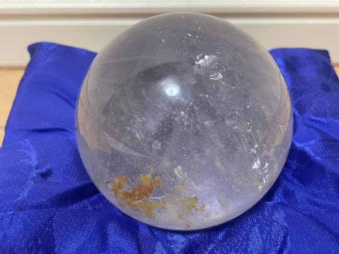 天然本水晶 丸玉 招福宝珠 高級 天然石 共箱有 桐箱 465g 落款印