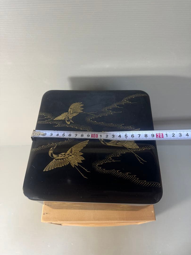 2445 輪島塗　金蒔絵　松鶴文　二重箱