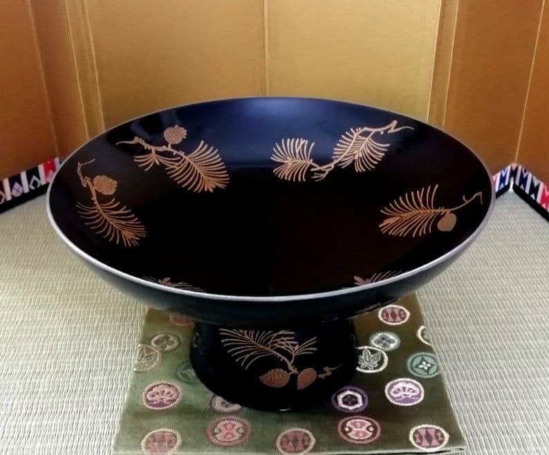 茶道具　高杯菓子器　菓子器　老松　金蒔絵　漆芸　漆器　共箱