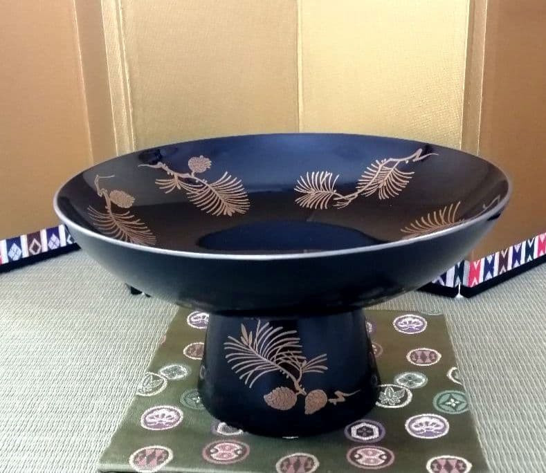 茶道具　高杯菓子器　菓子器　老松　金蒔絵　漆芸　漆器　共箱