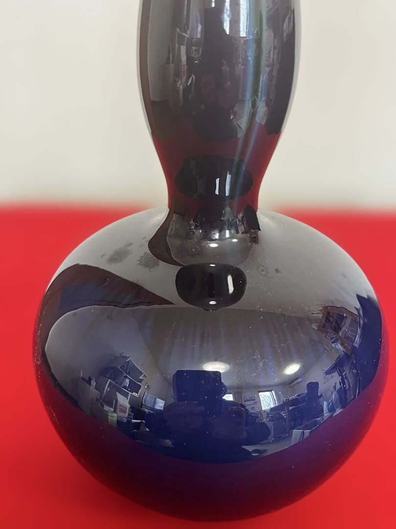 三代 徳田八十吉（正彦銘）深厚釉 瓢型 線文 花生 約29.5㎝ T306