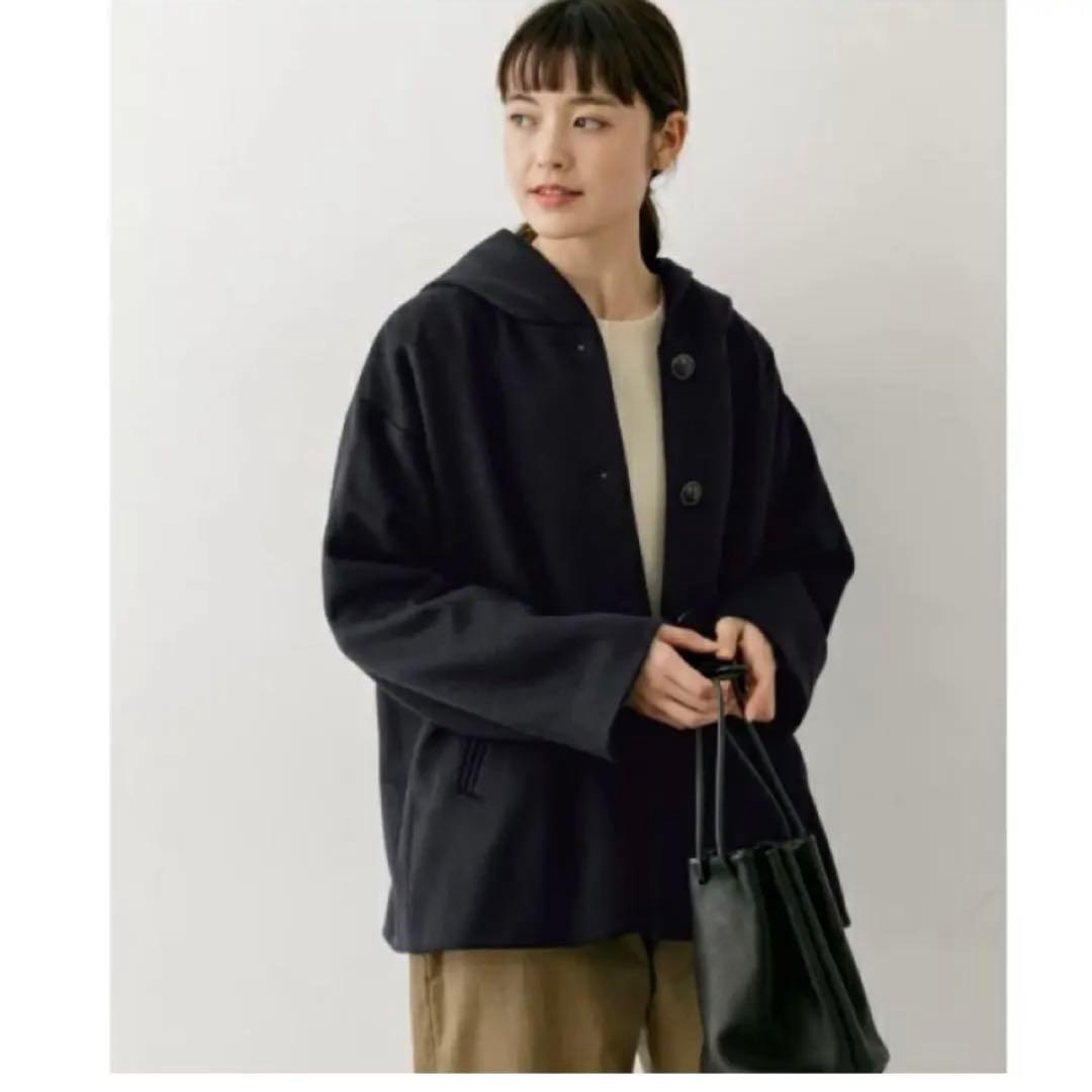 kagure (かぐれ) ブルゾン ウールフードショートコート　ネイビー