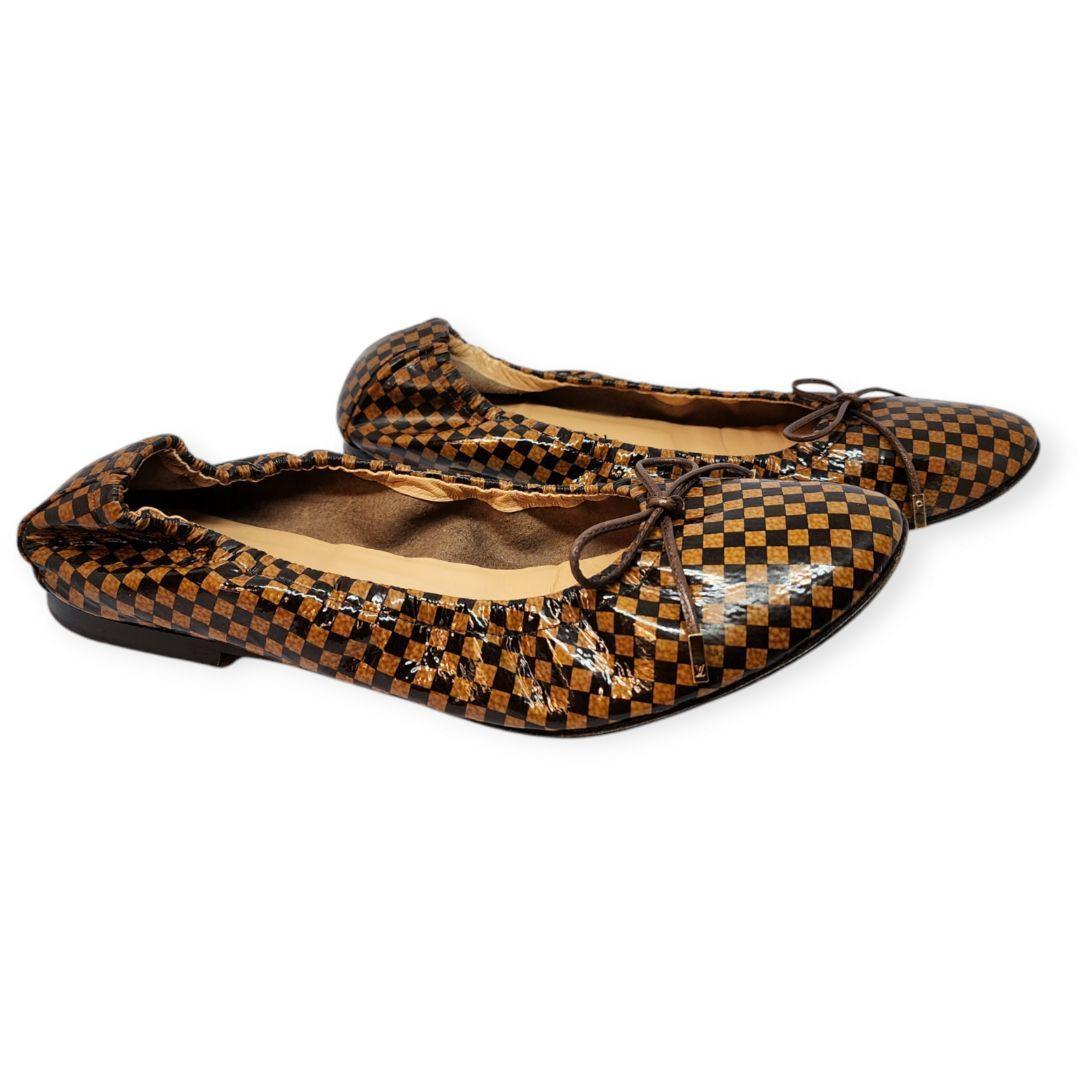 ルイヴィトン ダミエ 本革 パテントレザー リボン バレエシューズ 23.5cm