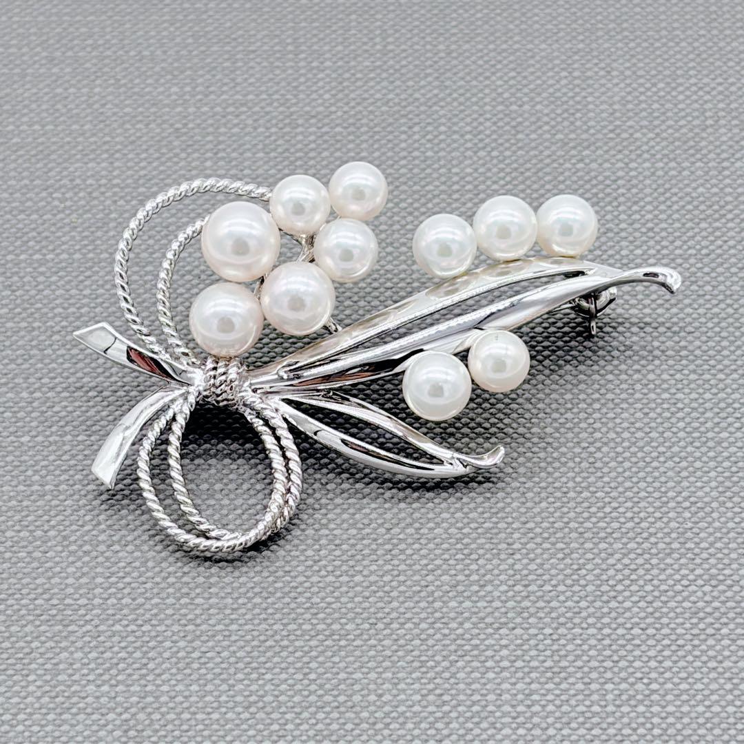 MIKIMOTO ミキモト 11Pパール ブローチ アコヤ真珠 リボン 葡萄