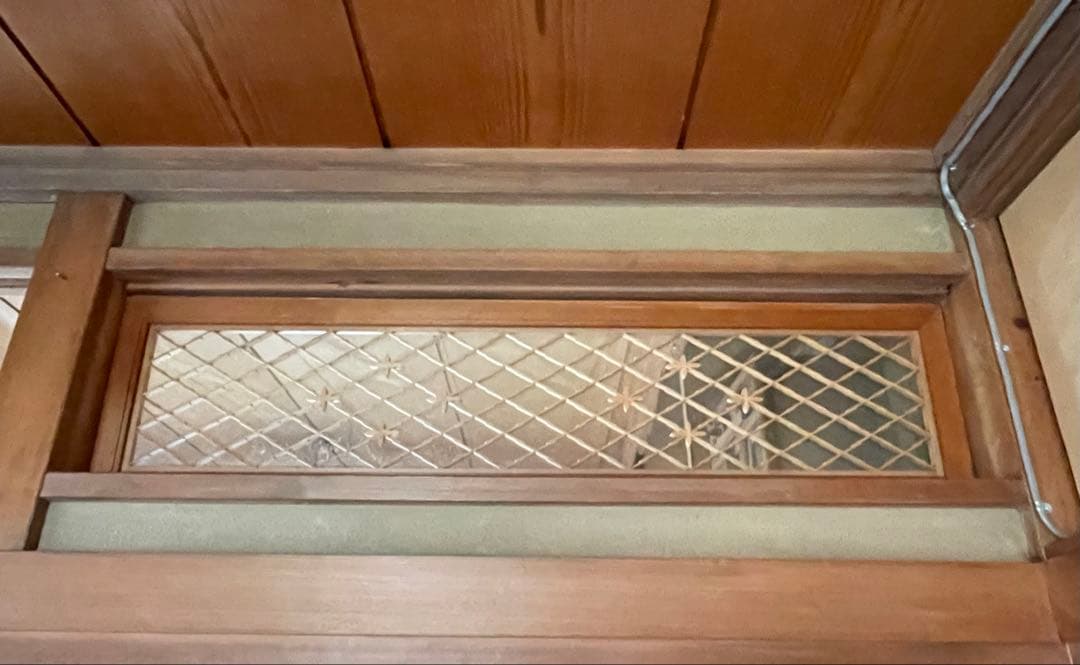 木製 建具 欄間 らんま 2枚組 ガラスあり　昭和レトロ