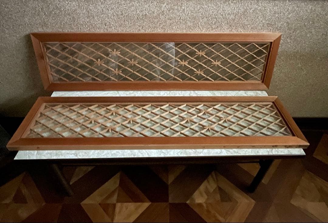 木製 建具 欄間 らんま 2枚組 ガラスあり　昭和レトロ