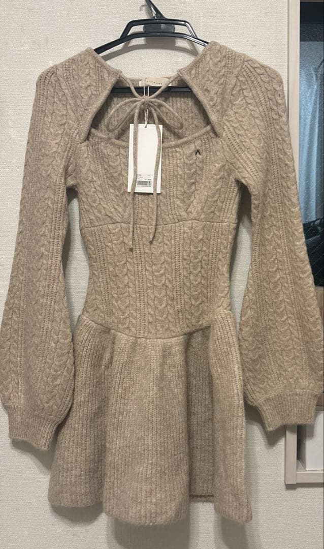 ワンピース andmary Amy cable flare mini dress beige