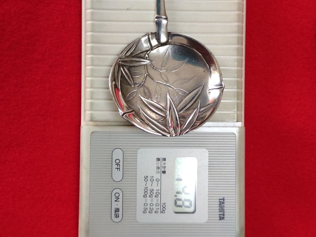 銀製笹模様お取りしゃもじ二点/銀製楊枝