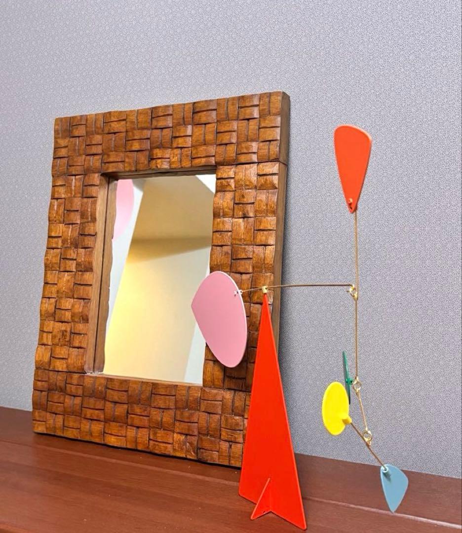 アンティーク　ウォールミラー　天然木　壁鏡　木枠　ヴィンテージ　編み込み