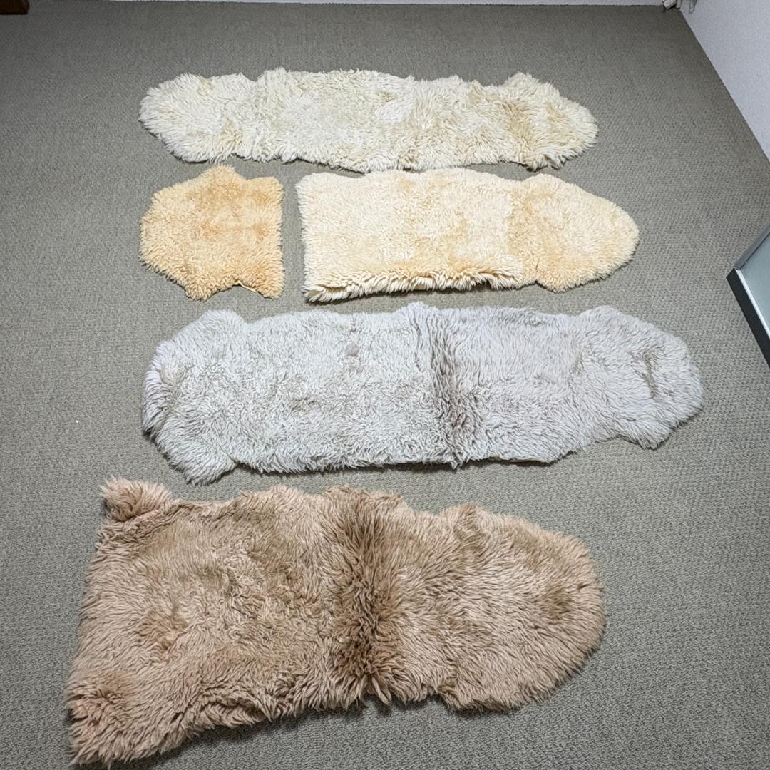 【5点セット】大判 ムートン ラグカーペット 羊毛