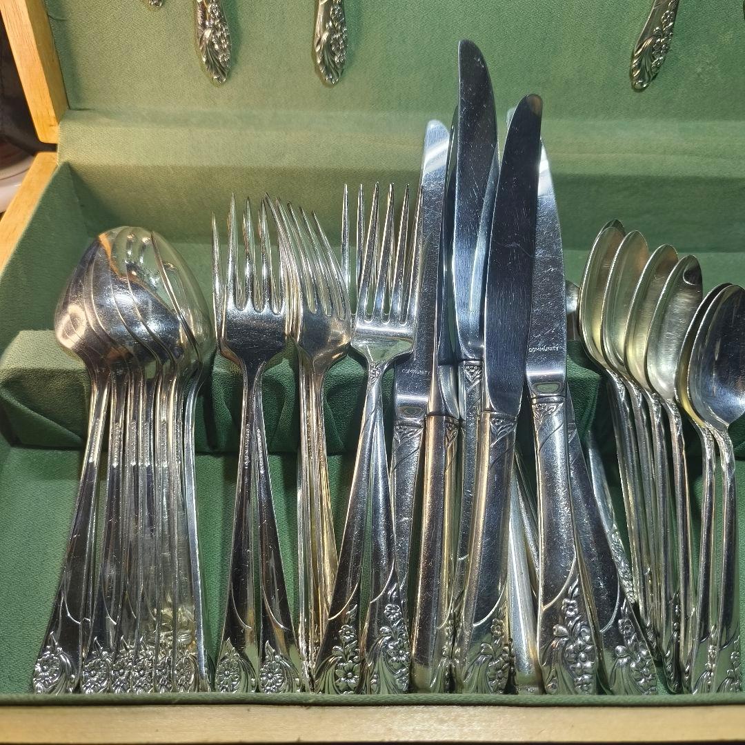 アメリカ骨董 コミュニティ シルバーカトラリーボックス付 全45点 1940年代