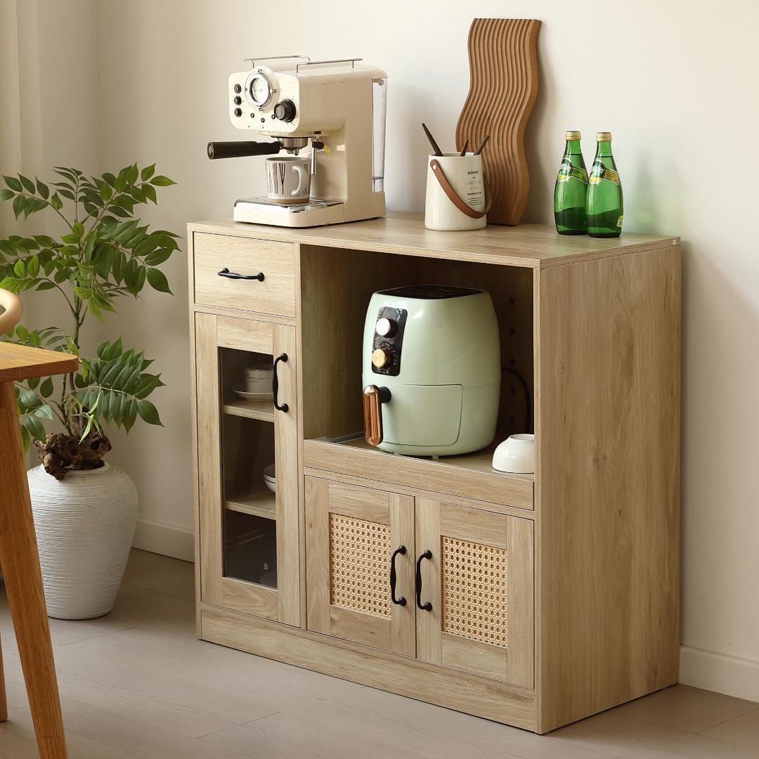 キャビネット　食器棚　引き出し付き　幅88　扉付き　コンパクト　NATURAL