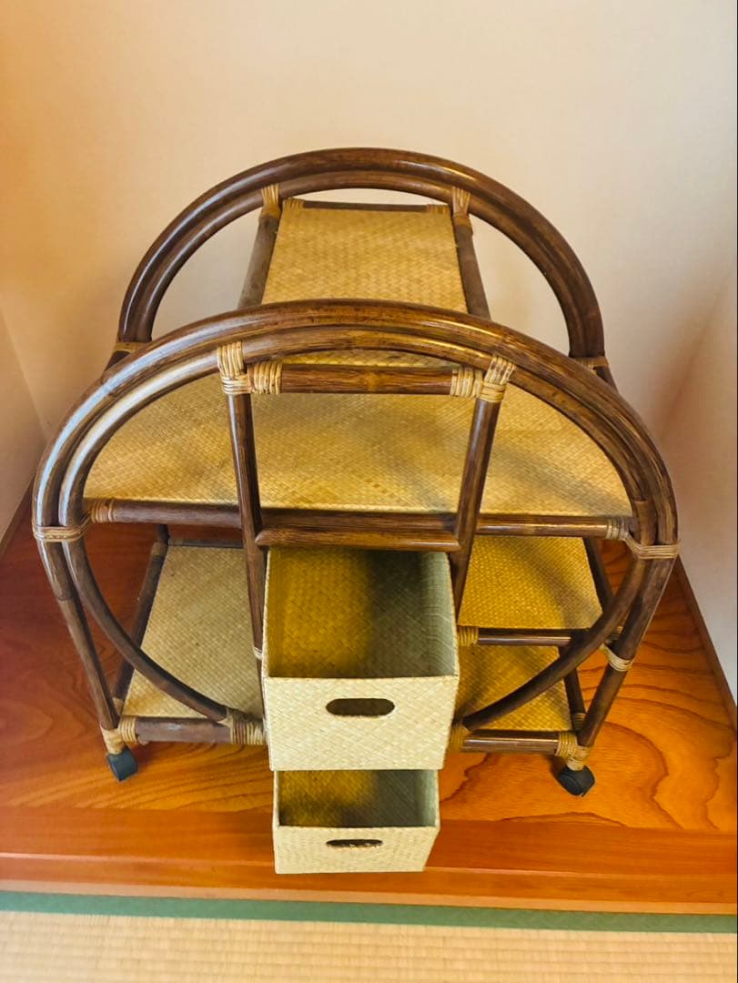 民藝家具 ラタン 陳列棚 飾り棚 チェスト ラック 籐製 木製 押入れ 収納