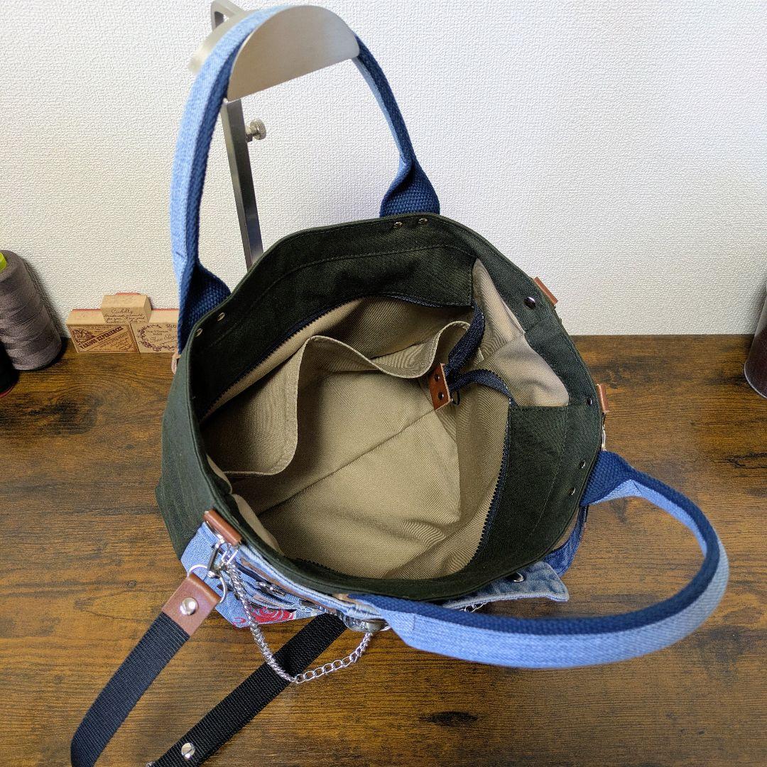 【取り置き品】2wayトート｜ポケットたくさん・ストラップ・底鋲付き