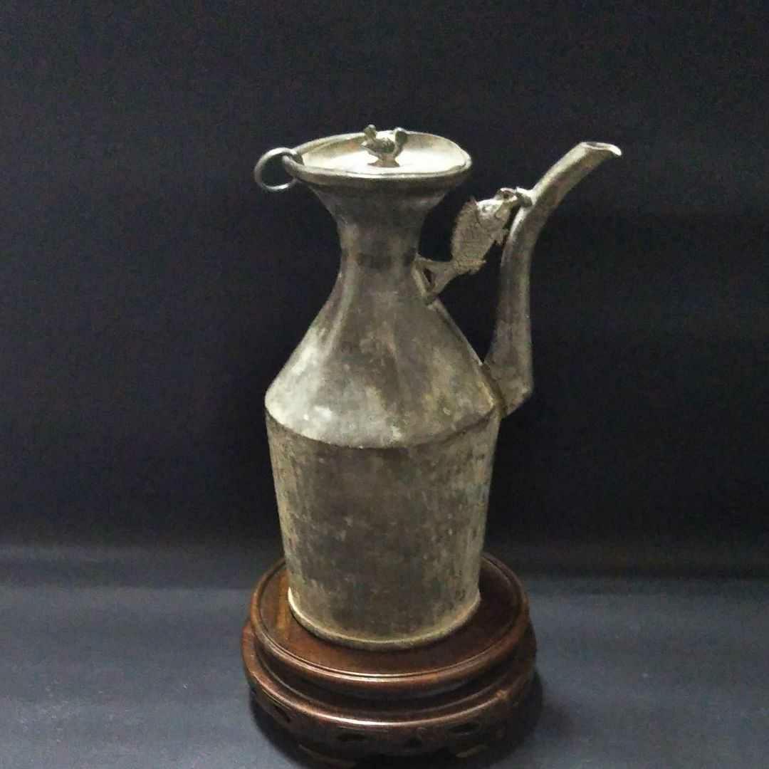 ※中国古美術/古錫魚飾蓋付水柱/清代/