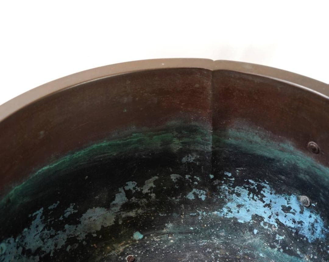 NA3399 大日本文政年整珉鋳 雲龍 鳳凰文 宣徳銅 瓶掛 火鉢 重厚