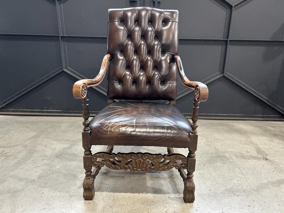 ❖英国Antique❖ ハイバックチェア チェスターフィールド　ネオルネッサンス