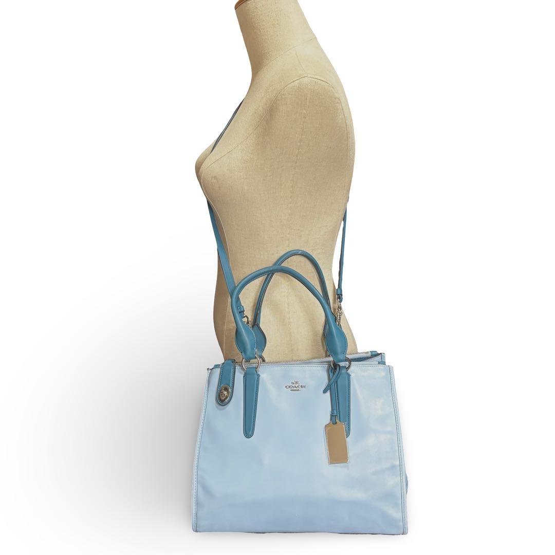 【良品】コーチ　2way ショルダーバッグ　トート　レザー　チャーム　ブルー馬車