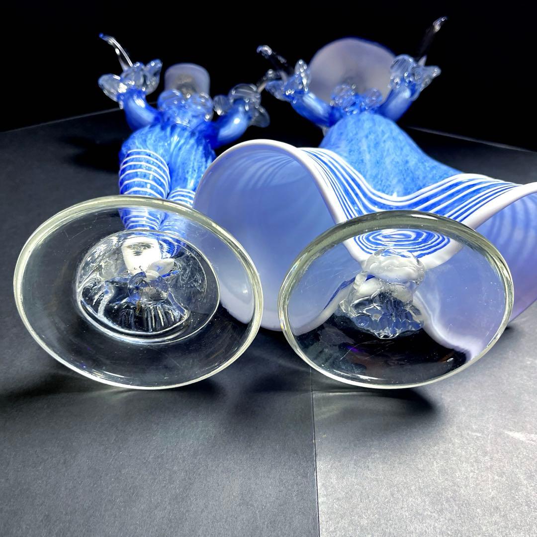 ムラーノ　ベネチアングラス　金彩付き　ブルーガラス人形　ペア　フィギュリン